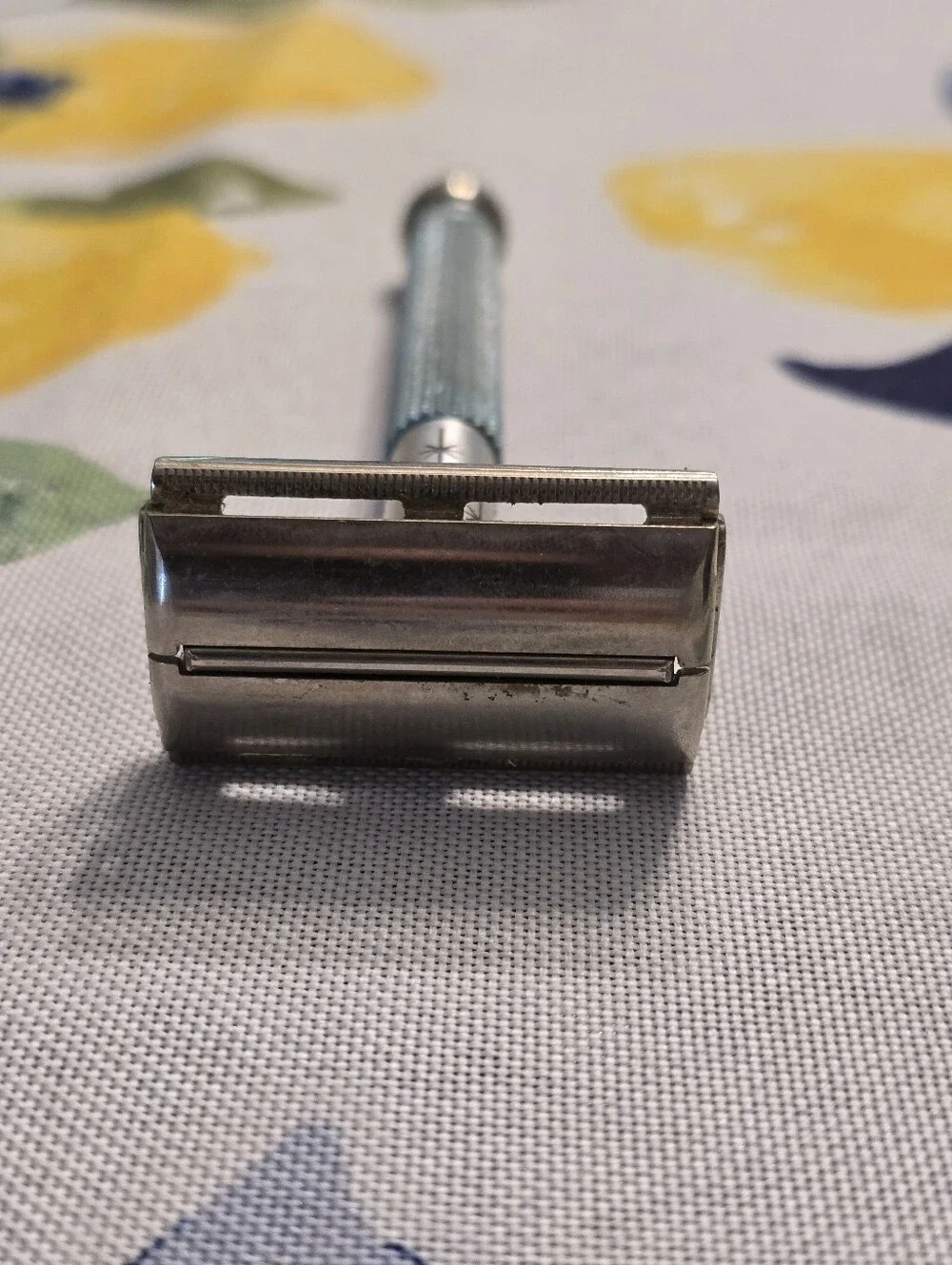 Vintage Blue Metal Double-Edge Safety Razor for Men Grooming